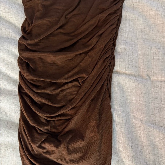 Windsor Brown Asymmetrical Cutout Ruched Bodycon Dress - Picture 4 of 6